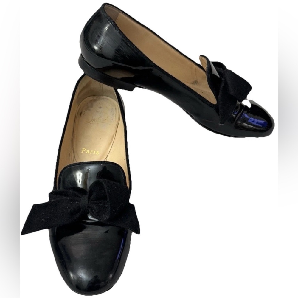 Christian Louboutin Black Patent Bow Loafers